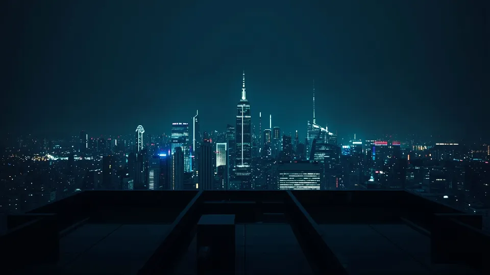Futuristic city rooftop view
